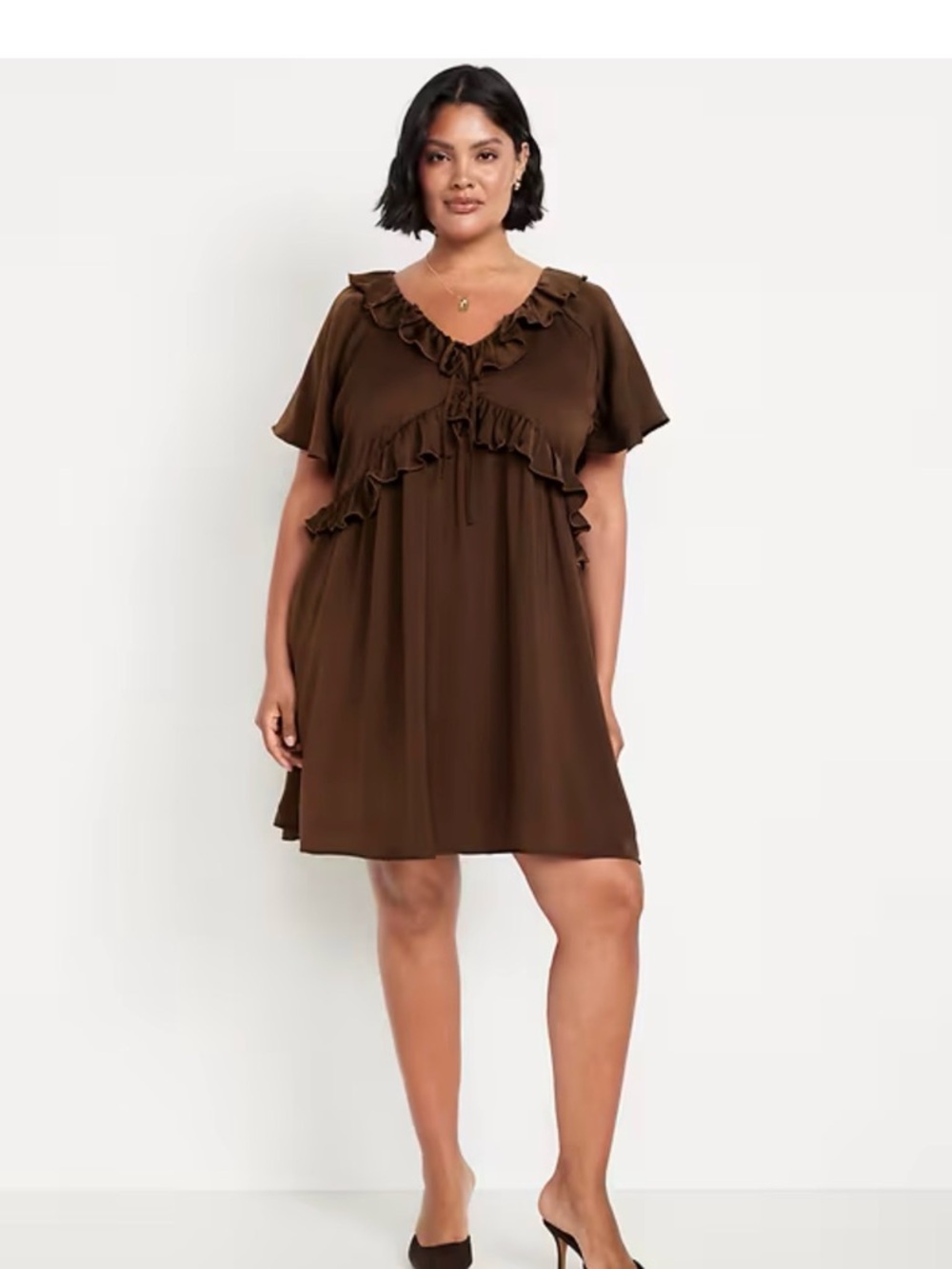 Old Navy Satin Ruffle Mini Dress in Earthen Brown Tall Women's oversized  XL